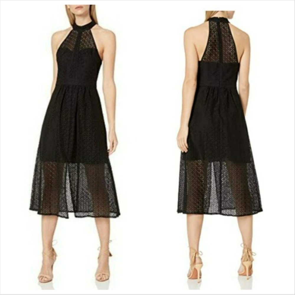 BCBG Generation Black Lace Midi Dress High Neck